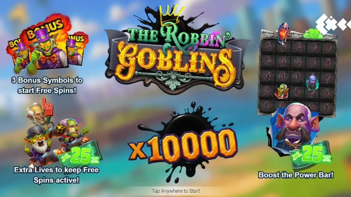 Tampilan visual slot Robbin' Goblins dengan tema goblin dan ledakan